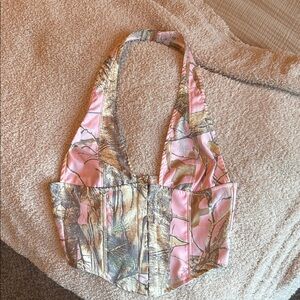 Pink and Brown Camo Halter Corset Top